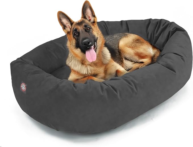 Majestic Pet 52 Inch Suede Calming Dog Bed Washable – Cozy Soft Round Dog Bed w/Spine Support for Dogs to Rest Head - Fluffy Donut Dog Bed 52x35x11 (Inch) - Round Pet Bed X- Large – Gray (2025) by MajesticPet
