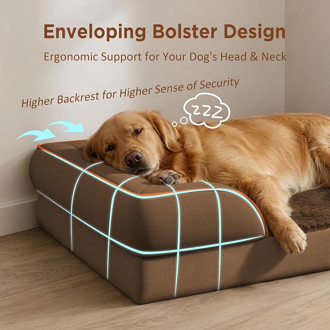 Comfort Expression Orthopedic Dog Bed for Medium Size Dog with Bolster | Waterproof Dog Couch Bed with Washable Cover & Non-Slip Bottom, Supportive Egg Crate Foam Medium Pet Bed, 28x19 Inch - Image 3