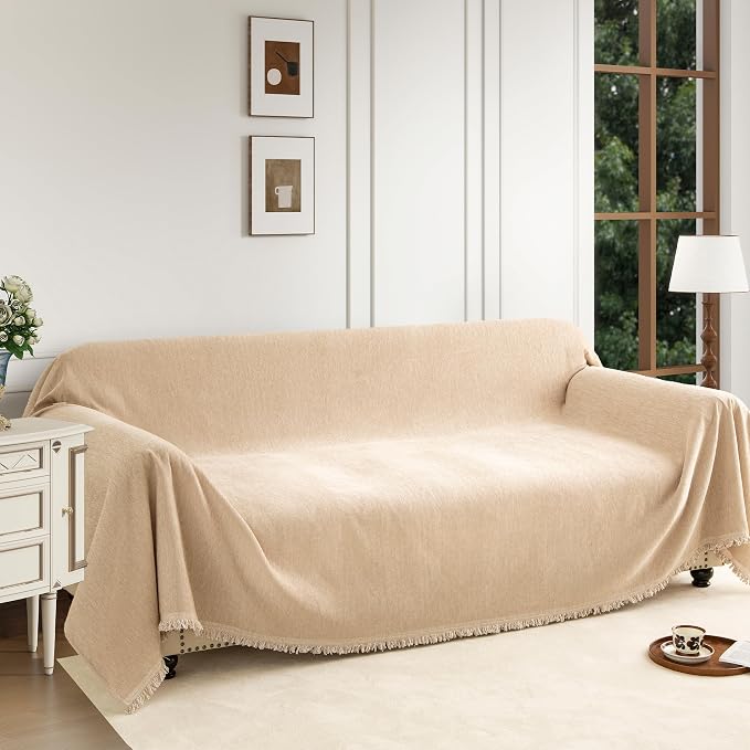 Couch Cover for 3 Cushion Couch Sofa Pet Friendly, Chenille Sectional L Shaped Sofa Cover Washable for Dogs Cats Kids, Leather Furniture Protector Slipcover Decor for Living Room, 91"x134" by Unknown