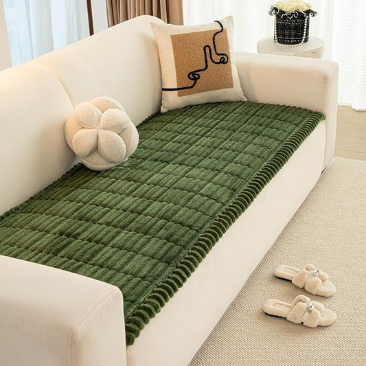 vctops Striped Couch Cover Super Soft Corduroy Sectional Sofa Cover Washable Non Slip Sofa Slipcover Furniture Protector for Kid Dog Pet,1 Piece (Dark Green,27"x82") by vctops