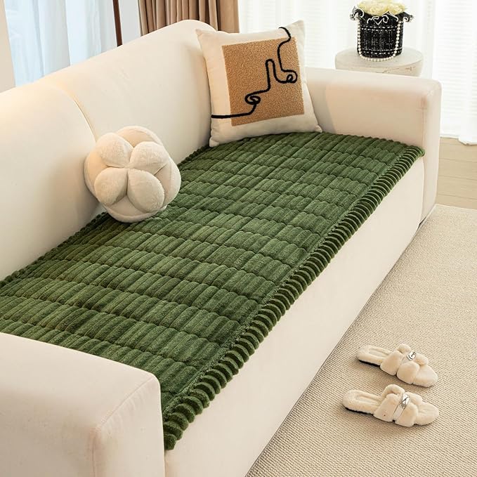vctops Striped Couch Cover Super Soft Corduroy Sectional Sofa Cover Washable Non Slip Sofa Slipcover Furniture Protector for Kid Dog Pet,1 Piece (Dark Green,27"x70") by vctops
