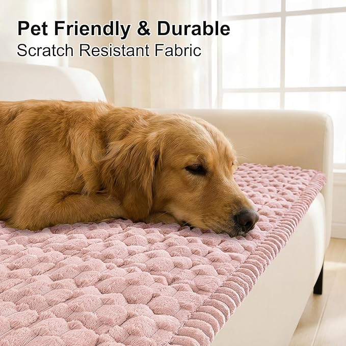 Smiry Non Slip Couch Covers for Dogs, Scratch Resistant Pet Sofa Protector | Machine Washable Soft Fuzzy Thick Furniture Cover for Sofa Loveseat Sectional Large Dogs, Dusty Rose, 27.6" x 59" - Image 3