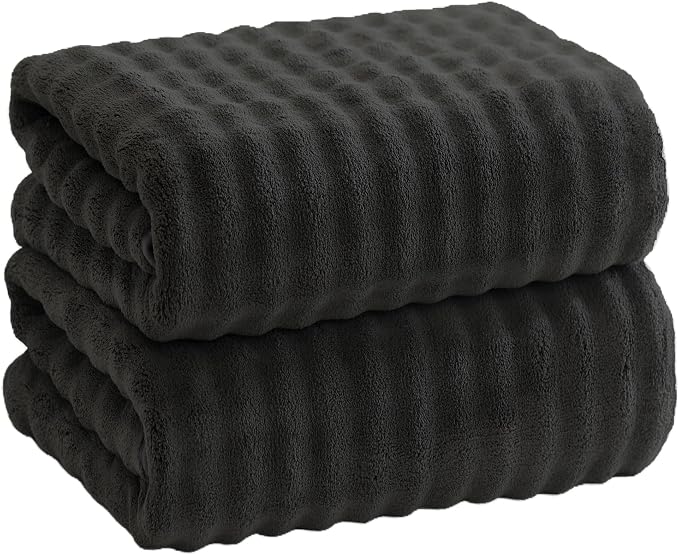 Bath Sheets 40x80 Inches Microfiber Extra Large BathTowels Super Soft Absorbent Quickly Dry Shower Towels for Bathroom (Charcoal Grey, PK 2) by FITIFINE