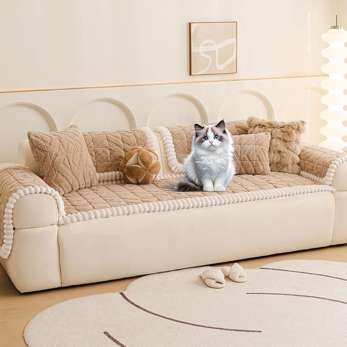 OTOB Couch Cover for Dogs Washable, Non Slip Love Seat Pet Sofa Protector | Coffee, 27.6"x59.1", Pet Friendly, All Season, Fuzzy, Modern Geometric Jacquard, Soft Breathable, Couch Protector, Modern - Image 9