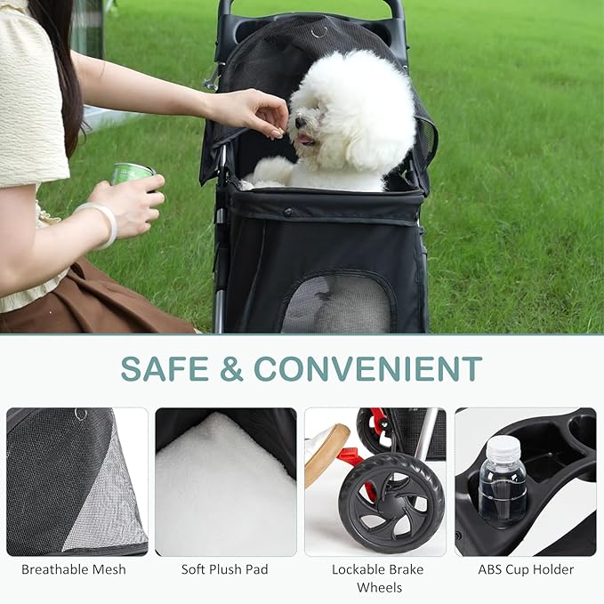 Sweetcrispy Pet Stroller for Dogs and Cats | Foldable, Lightweight, and Durable | Ideal for Small to Medium Pets | Includes Storage Basket and Cup Holders
