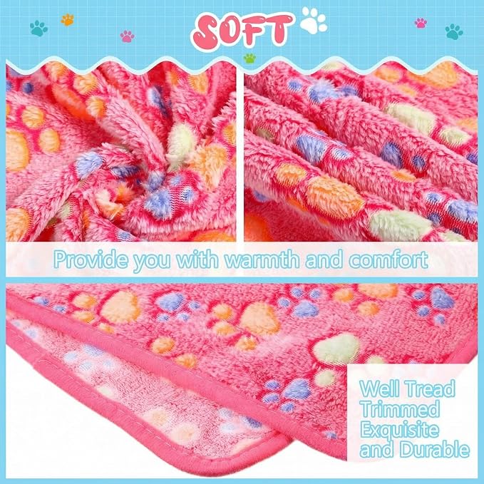 Tatuo 4 Pack Fleece Dog Blankets for Puppy Cats Multi-Size Sleep Mat for Pet Guinea Pig Soft Washable Warm Crate Bed Puppy Teething Toys Print Pattern Blanket Indoor(Pink,24 x 16 Inch,Paw) - Image 3