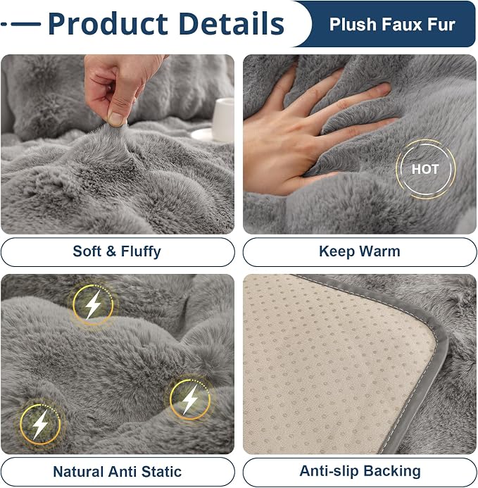 OstepDecor Faux Fur Couch Covers for Sofa, Soft Plush Sofa Covers Washable | Non Slip Dog Couch Protector, Pet Hair, Dirt & Wear Protection, Fits Sofas, Loveseats & Sectionals, 35.4" x 70.9", Grey - Image 4