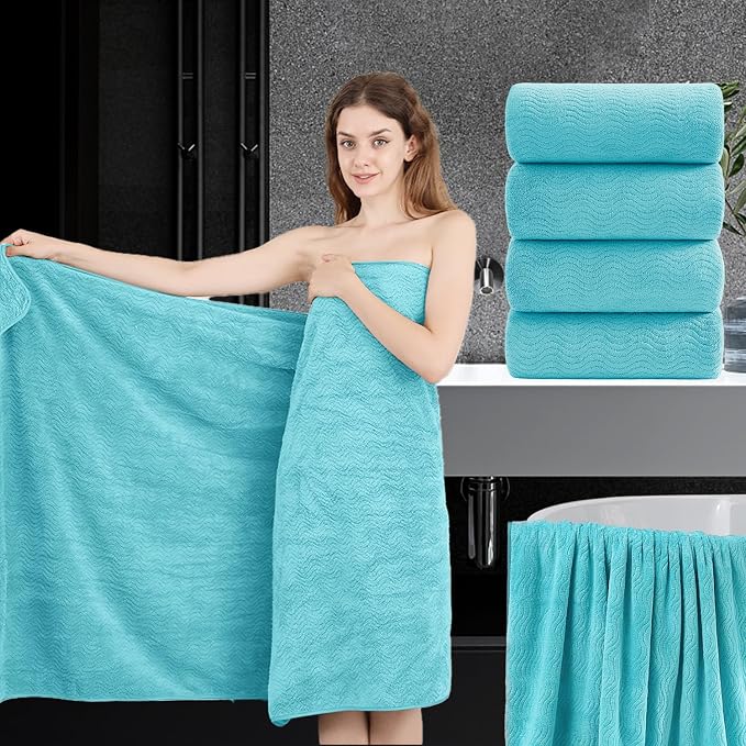 4 Piece Extra Large Bath Towel 35"x70" Oversized Bath Sheet Bath Towel Set for Bathroom Ultra Soft Cozy Highly Absorbent Quick Dry Bathroom Towel for Spa Gym Hotel,Shower Towel for Daily Use,Aqua Teal by JessyHome