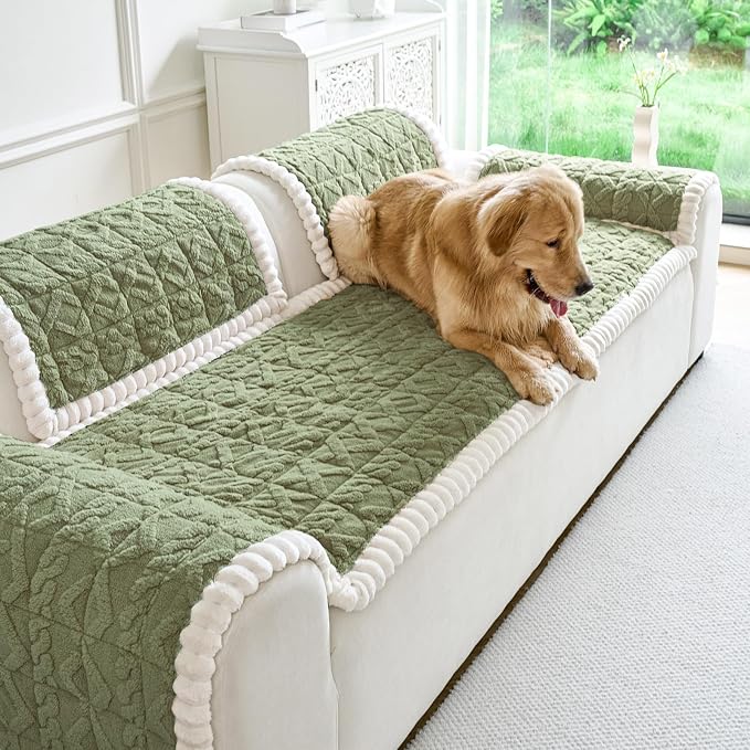 Fuzzy Couch Covers for Dogs, Non Slip Thick Dog Couch Cover Protector, Plush Pet Couch Covers for Sofa Washable, Soft Sofa Cushion Slipcovers Pet Friendly(1PC, Green, 27.6”x82.7”) - Image 2