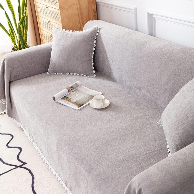 VClife Couch Cover Light Gray Chenille Sofa Cover for Dog Cat, Soft Breathable Couch Cover for 2 Cushion Couch Sofa Pet Friendly Loveseat Cover Washable Sofa Slipcover for Sectional Couch, 71"X118" - Image 7