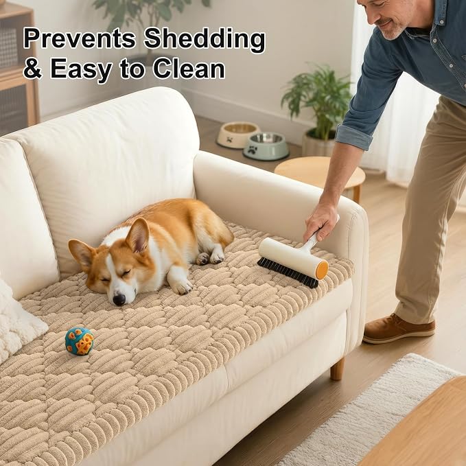 Smiry Couch Cover for Dogs Washable, Non Slip Fuzzy Pet Sofa Protector | Soft Thick Furniture Cover for Sofa, Loveseat and Sectional, Scratch & Pet Hair Resistant (Khaki, 43" x 82.7") - Image 6