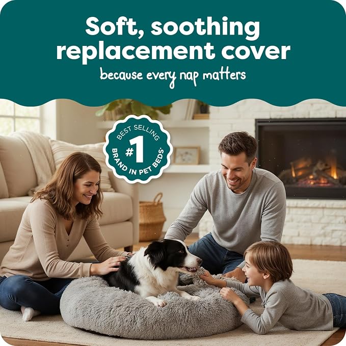 FurHaven Replacement Dog Bed Cover, Long Faux Fur for Calming Cuddlers, Machine Washable, Customizable Filling, Large, Faux Fur, Misty Gray - Image 2