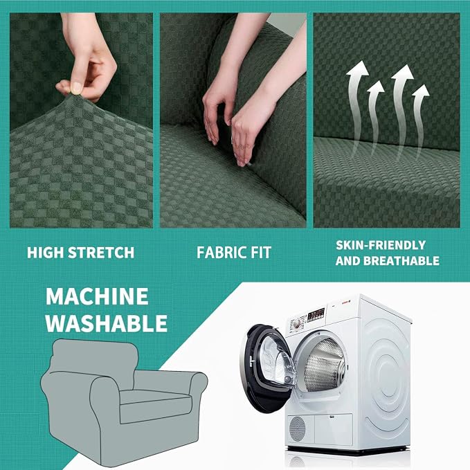 YEMYHOM Latest Checkered 2 Pieces Chair Covers for Living Room High Stretch Thickened Chair Slipcovers with Arms Anti Slip Elastic Armchair Sofa Couch Protector (Army Green), 31"-46"(1 Cushion) - Image 5