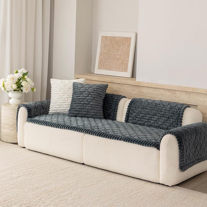 Luxury Fuzzy Pet Couch Cover for Dogs,Washable Sofa Cover, Non-Slip Sofa Protector for 3 Cushion Couch, Thick Plush Furniture Cover, Elegant Pet-Friendly Home Décor(Dark Grey,28"x71") - Image 7