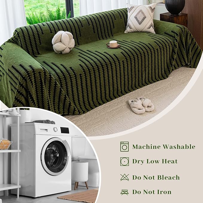 Couch Covers for 3 Cushion Couch Sofa, Pet Friendly Sofa Covers Washable, Heavy Duty Scratch Resistant Furniture Cover for Dogs Fits 3 Seat, 71" x 134", Green - Image 7