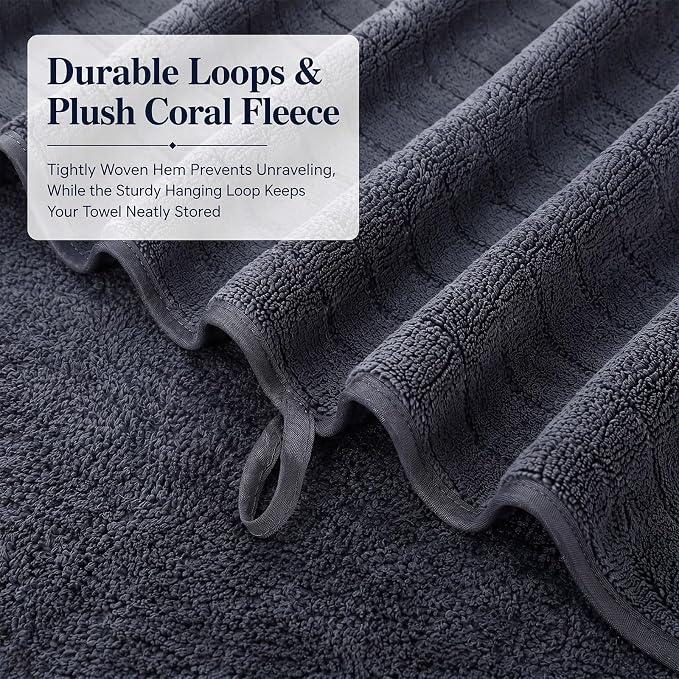 4 Pcs Extra Large Bath Towel Set 35"x70" Dark Gray Oversized Microfiber Bathroom Sheet Soft Coral Fleece Absorbent Quick Dry Towel with Hanging Loop for Adult Body Beach Hotel Home Spa - Image 4