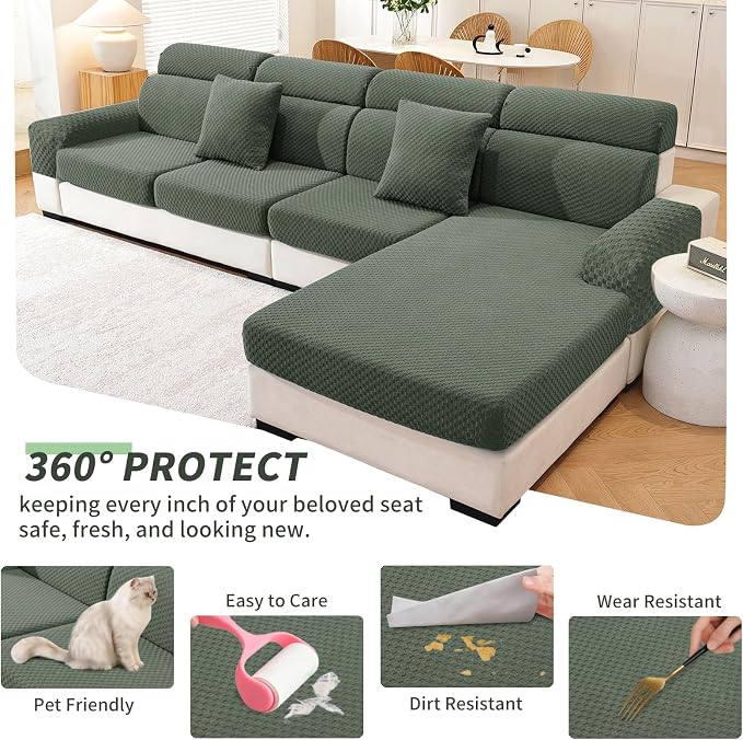 YEMYHOM Couch Cushion Covers for Sofa, Stretch Sectional Back Cushion Covers Washable Thick Furniture Protector Sofa Slipcovers for Pets (1PC Back Couch Cover, Army Green) - Image 6