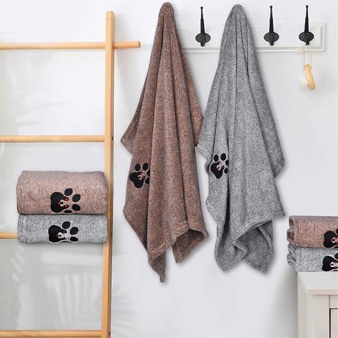 Dogvingpk Dog Towel 4 Pack, Super Absorbent Soft Quick Drying Microfiber Pet Bath Towels for Medium & Small Dogs (M-36" * 28", 2Grey and 2Brown) - Image 6