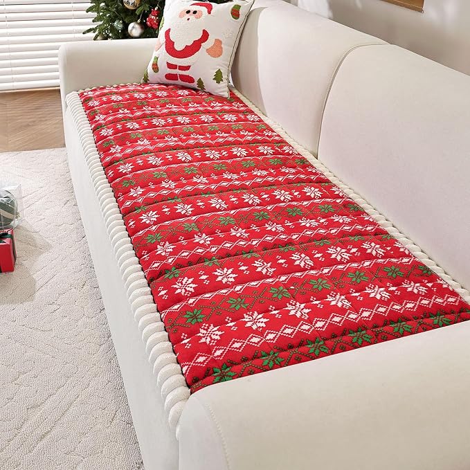 VClife Fuzzy Anti-Slip Dog Couch Cover for Christmas, Red, 27.6 x 82.7 | Soft Thick Couch Covers for 3 Cushion Couch Sofa Pet Friendly, Scratch Resistant Sofa Cover Washable Dog Furniture Protector by VCLIFE