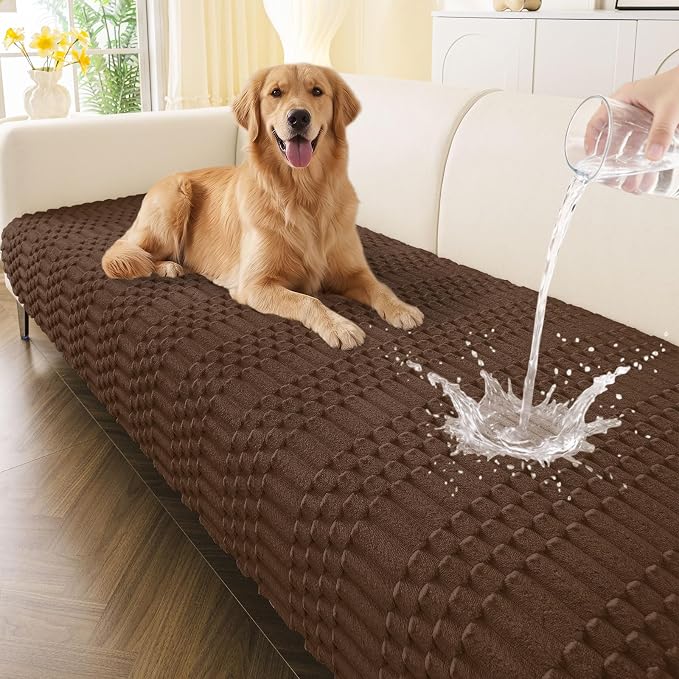 Smiry Waterproof Couch Covers for Dogs Washable, Non Slip Pet Sofa Cover | Plush Scratch Resistant Flannel Furniture Protector for Dogs, Chocolate, 36in x 71in by Smiry