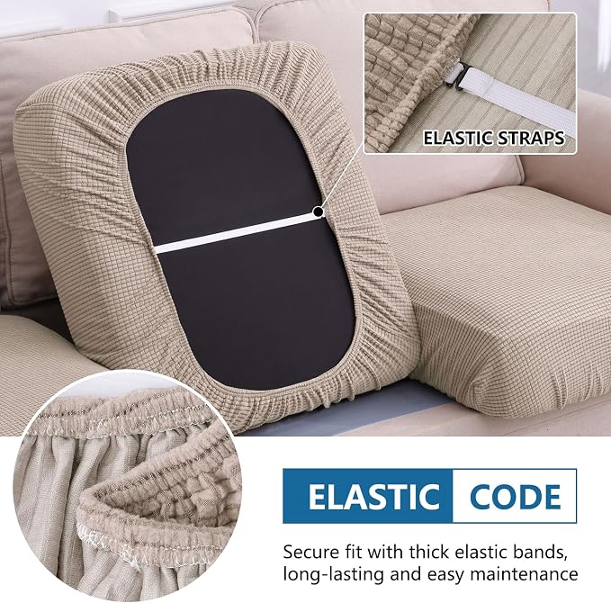 hyha Waterproof Couch Cushion Covers for Pets, Non Slip Sofa Seat Cover | Stretch Jacquard Fabric, Elastic Bottom, Non Slip Fit, Waterproof Protection, Pet Hair Protection (3 Pieces) - Image 4