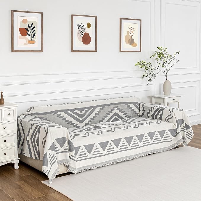 MYSKY HOME Couch Cover for Sectional Sofa Set for Dog Cat Pets Couch Cover 3 Cushion Couch Sofa Chenille Boho Geometric Furniture Sofa Cover Washable Couch Protector Multi-Use Throw Blanket, 71" X134" - Image 2