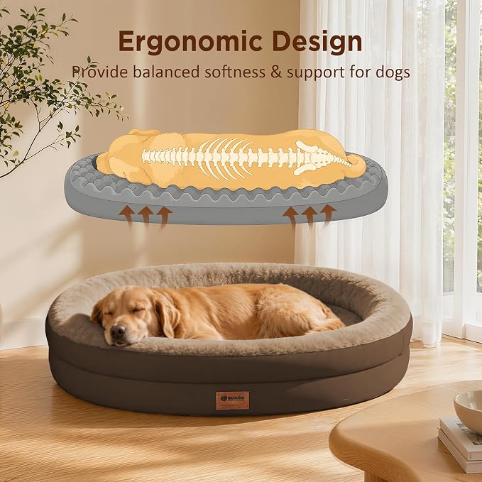 Waterproof Orthopedic Dog Bed for Medium Dogs, Coffee | Supportive Crate Foam Relieves Joint Pressure, 360°Bolsters, Waterproof Inner,Washable Cover, Non-slip Bottom - Image 6