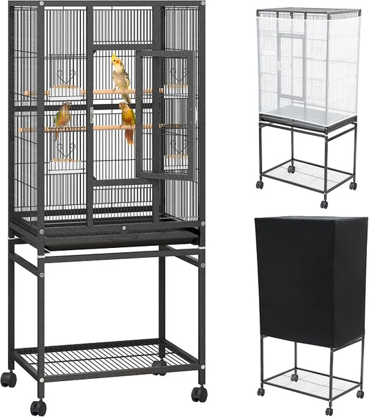 YITAHOME 53 inches Bird Cages for Parakeets, Parrot, Cockatiel, Pigeon | Bird Cages for Parakeets, Parrot, Cockatiel, Pigeon, Birdcage Cover and Bird Cage Seed Catcher by YITAHOME