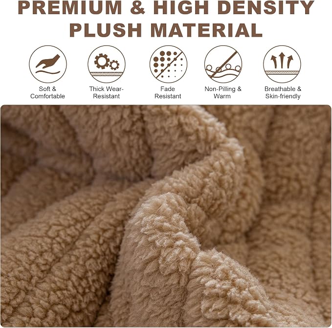 OTOB Couch Cover for Dogs Washable, Non Slip Plush Fuzzy Sofa Covers for 3 Cushion Couch All Seasons, Kids Pet Friendly Soft Cozy Furniture Protector Sofa Slipcovers (Khaki, 27.6" x 82.7") - Image 3