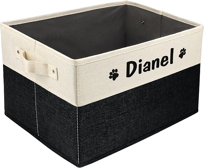 PET ARTIST Personalized Dog Toy Bin for Dog Toys Accessories - Foldable Dog Toy Basket Storage Box for Pet Toys,Dog Coat, Upgrade Black, M:15''(38cm)*11''(28cm)*9''(23cm) by PETARTIST