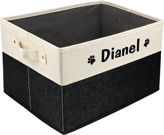 PET ARTIST Personalized Dog Toy Bin for Dog Toys Accessories - Foldable Dog Toy Basket Storage Box for Pet Toys,Dog Coat, Upgrade Black, M:15''(38cm)*11''(28cm)*9''(23cm) by PETARTIST
