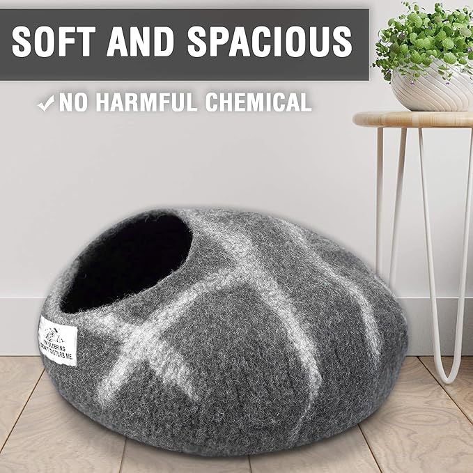Woolygon Premium Felt Cat Cave Bed – Wool Kitty Beds Handcrafted Kitten Caves Bed for Indoor Cats - Made from Merino Wool, Foldable Cat Hideaway Covered Cat House Pod (Hide & Seek) - Image 6