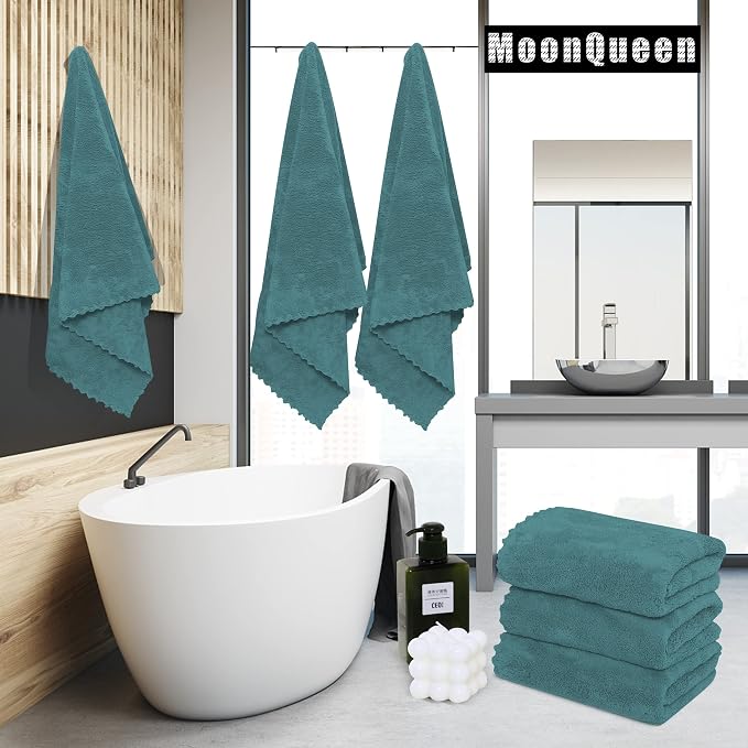 MOONQUEEN 2 Pack Premium Bath Towel Set - Quick Drying - Microfiber Coral Velvet Highly Absorbent Towels - Multipurpose Use as Bath Fitness, Bathroom, Shower, Sports, Yoga Towel (Teal) - Image 2