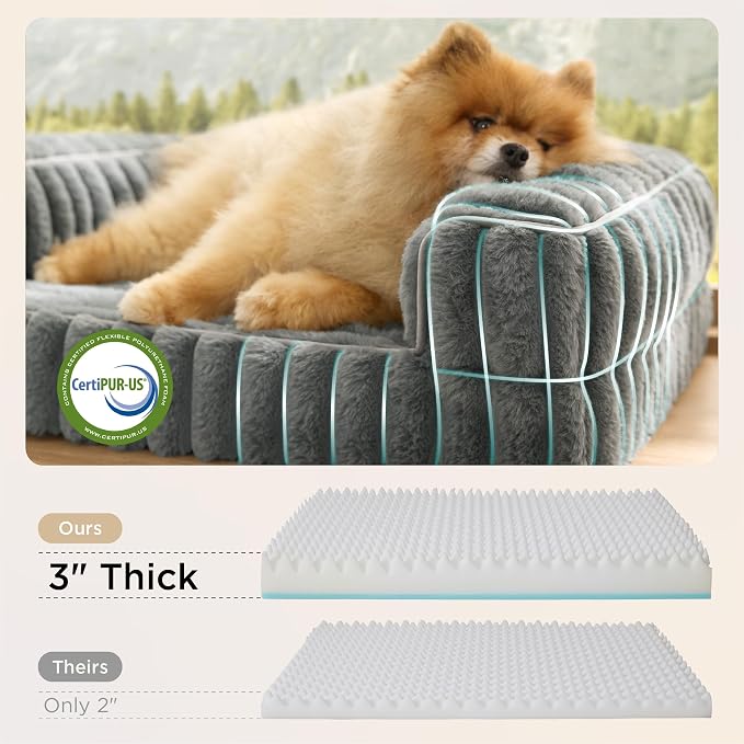 Bedsure ComfyFleece™ Orthopedic Dog Bed for Small Dogs, Waterproof Memory Foam Small Pet Beds with Sides, Non-Slip Bottom and Egg-Crate Foam Medium Dog Couch Sofa with Washable Corduroy Cover, Grey - Image 3