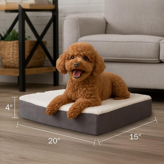 Orthopedic Dog Bed - 2-Layer Memory Foam Crate Mat with Machine Washable Sherpa Cover - 20x15 Pet Bed for Small Dogs Up to 20lbs by PETMAKER (Gray) - Image 2