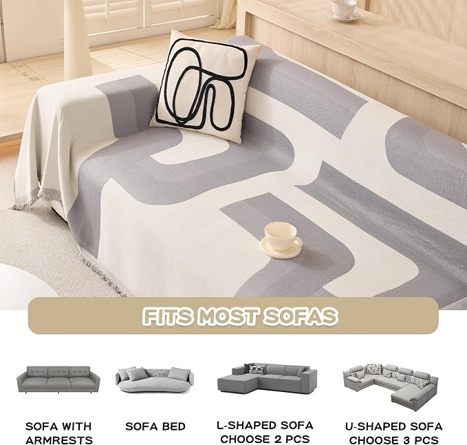 MEETSKY Boho Couch Cover Super Soft Couch Covers for 2-3 Cushion Couch Sofa, Modern Jacquard Sofa Slipcover Loveseat Futon Cover, Couch Covers for Sectional Sofa, 71" x 118", Grey Geometry - Image 3