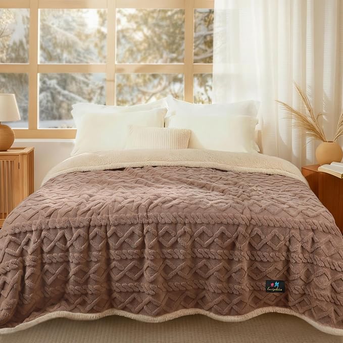 Luciphia Waterproof Blanket for King Bed Reversible Fleece Couch Cover | Reversible waterproof pet blanket soft fleece machine washable protect couch bed, Khaki-thicken 100" x 82" by luciphia