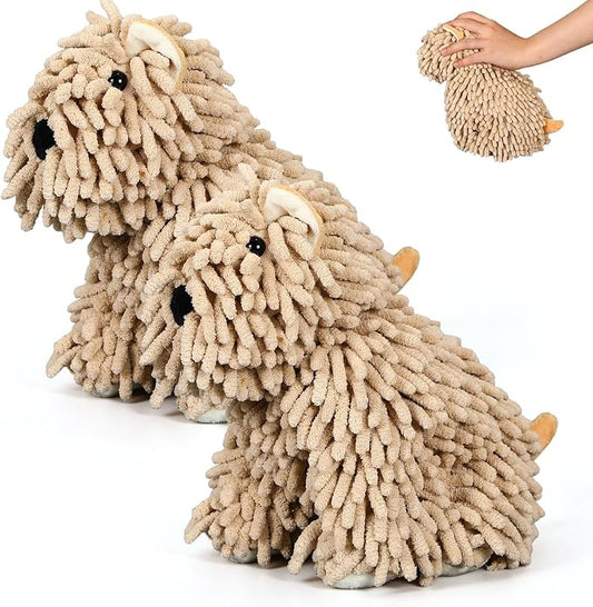 Tegeme 2 Pcs Chenille Dog Hand Towel Fuzzy Towel Absorbent Microfiber Soft for Bathroom Kitchen Washstand (Khaki,Siting Dog) by Tegeme