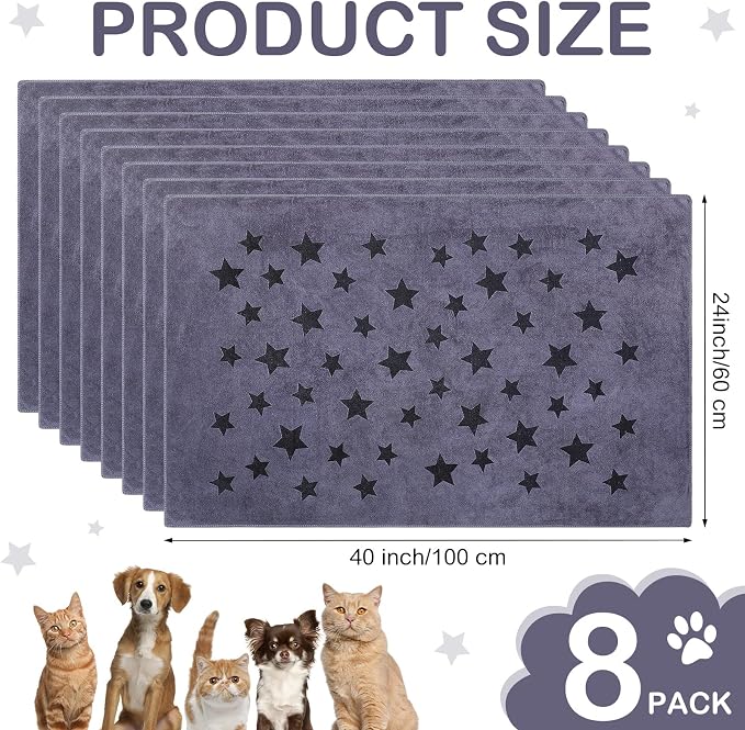 Chumia 8 Pcs Microfiber Dog Towels for Drying Dogs Cats 40 x 24 Inch Pet Towels Bulk for Large Puppy Absorbent Fast Drying Paw Bath Bathing Supplies for Pets(Star,Gray) - Image 2