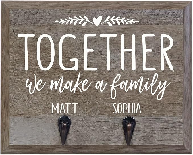 Rooms Organized Personalized Re-Engineered Couple Names Barn Wood Decor Wall Mounted Coat Hat and Dog Leash Rack Storage with 2 Metal Hooks 10" w x 8" h 4.25" deep by LifeSongMilestones