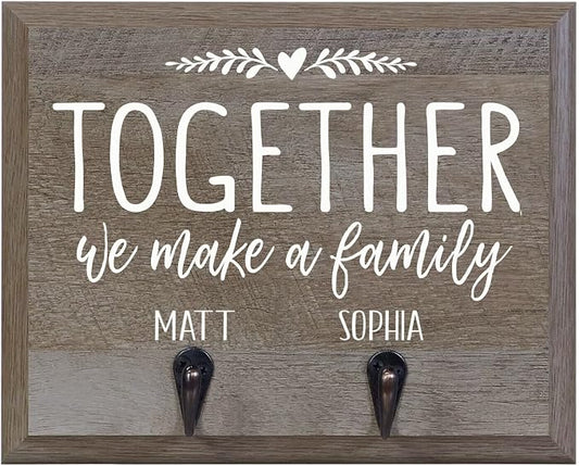 Rooms Organized Personalized Re-Engineered Couple Names Barn Wood Decor Wall Mounted Coat Hat and Dog Leash Rack Storage with 2 Metal Hooks 10" w x 8" h 4.25" deep by LifeSongMilestones
