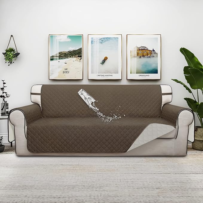 ISSUNTEX Double Protection 100% Waterproof Sofa Covers for Living Room, Couch Covers for 3 Cushion Couch Sofa, Reversible Furniture Protector Sofa Cover for Dogs, Pets, Kids (Sofa, Camel/Ivory) - Image 2