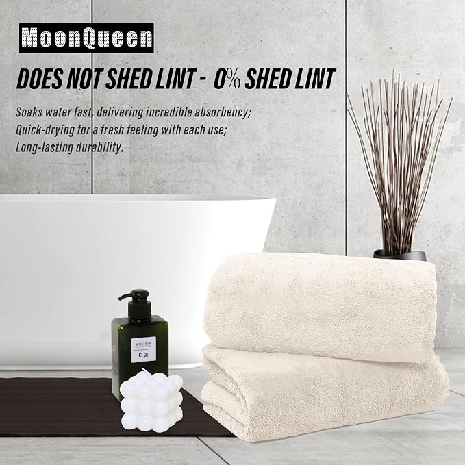 MOONQUEEN 6 Pack Premium Bath Towel Set - Quick Drying - Microfiber Coral Velvet Highly Absorbent Towels - Multipurpose Use as Bath Fitness, Bathroom, Shower, Sports, Yoga Towel (Cream) - Image 3