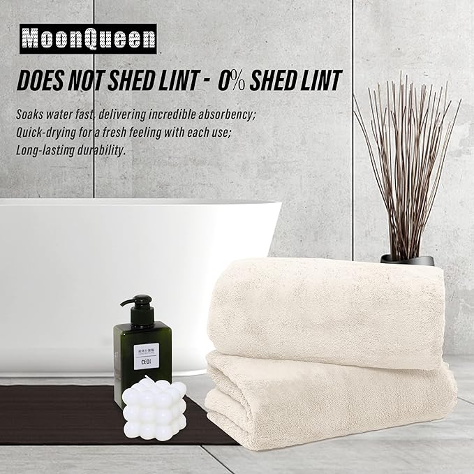 MOONQUEEN 2 Pack Premium Bath Towel Set - Quick Drying - Microfiber Coral Velvet Highly Absorbent Towels - Multipurpose Use as Bath Fitness, Bathroom, Shower, Sports, Yoga Towel (Cream) - Image 3
