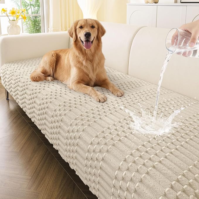 Smiry Waterproof Couch Covers for Dogs Washable, Non Slip Pet Sofa Cover | Plush Scratch Resistant Flannel Furniture Protector for Dogs, Apricot, 36" x 47" by Smiry