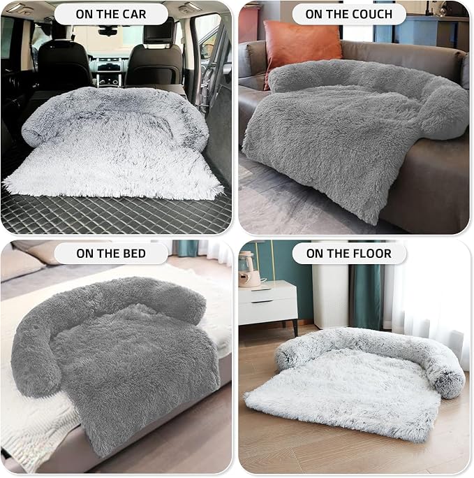GGIB Calming Dog Bed Fluffy Plush Dog Mat for Furniture Protector with Removable Washable Cover for Large Medium Small Dogs and Cats (Medium, Grey) - Image 6