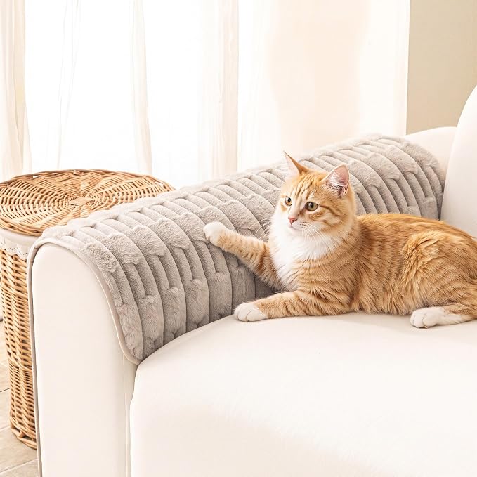 MYSKY HOME Couch Cover for Dogs, Plush Soft Sofa Cover Washable, Chair Cover for Dogs, Couch Arm Cover Pet Friendly, Waterproof Non-Slip Sofa Slipcover Furniture Protector, Khaki, 35" x 35" by MYSKYHOME