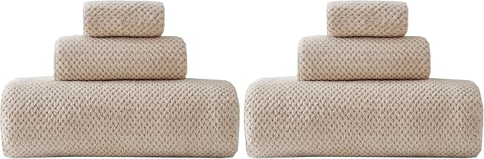 30x60 Inches Extra Large Bath Towels Set Super Soft Absorbent Luxury Microfiber Towels for Bathroom (Beige,3PCS) (Pack of 2) by Akzpe