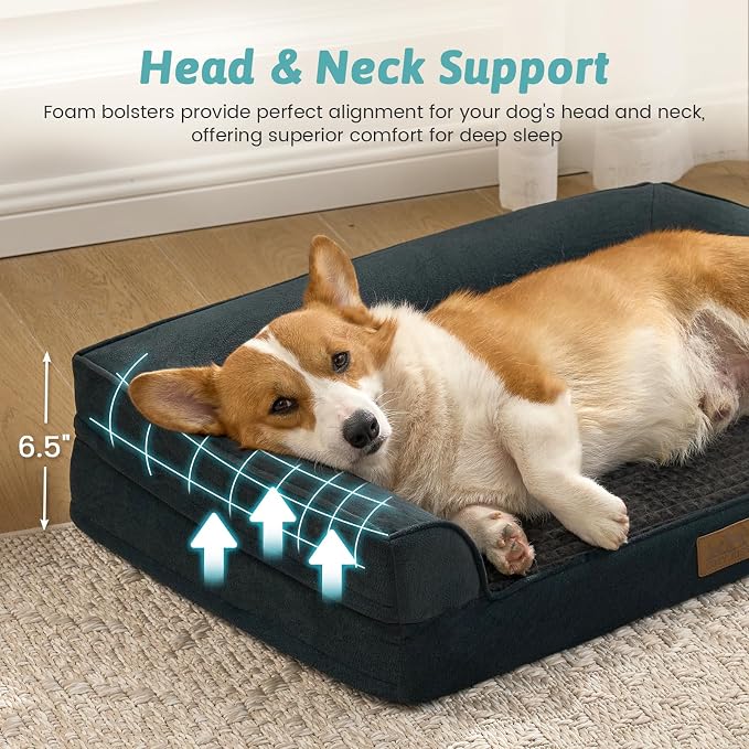 COZY KISS Orthopedic Dog Bed for Medium Size Dogs, Bolster Pet Couch with Waterproof Lining, Egg Crate Foam Sofa for Small Pets Up to 30 lbs, U-Shaped, 30x20x6.5 inch, Black - Image 5