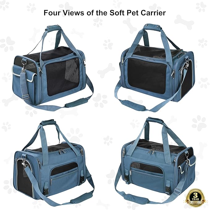 EliteField Deluxe Soft-Sided Pet Carrier (3 Year Warranty, Airline Approved), Travel Bag for Dogs, Cats & Small Pets, with Expandable Mat